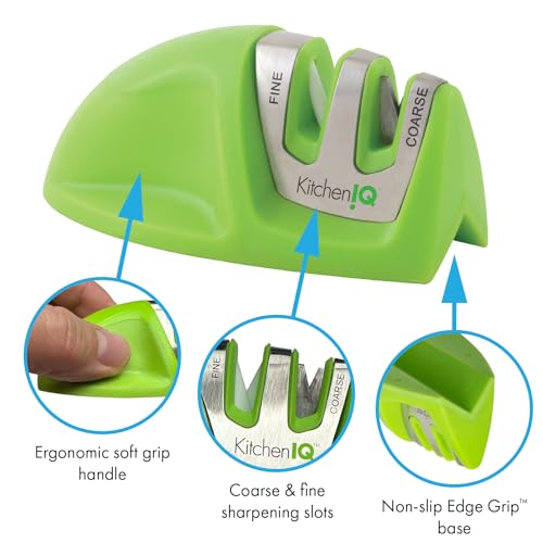 image for KitchenIQ 51422 | Edge Grip 2-Stage Knife Sharpener | Green – 3 Pack