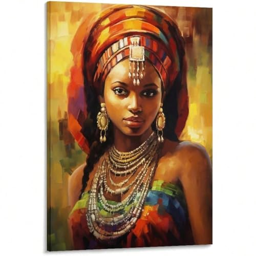 Art mural noir portrait femme africaine peinture toile salon abstrait 40x60