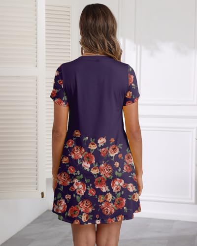 Image of COSSEN Women's Casual T Shirt Dress V-Neck Short Sleeves Swing Dresses Birthday Party Summer Travel Beach with Pocket