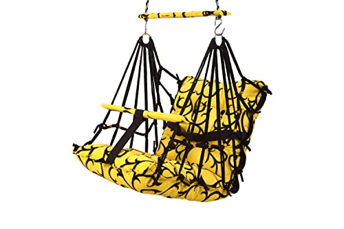 Image of BOFFLE Cotton Swing Chair for Kids Baby's Children Folding and Washable1-6 Years with Safety Belt /Home,Garden Jhula for Babies|Swing for Kids | Seat and Back Side 16x16 inch (Yellow WEL)