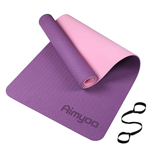 6MM Yoga Mat Non Slip Yoga Mats for Women TPE Exercise Mat,Thick Yoga Pilates Workout Mat with Carrying Strap Yoga Home Gym Fitness Mat,Purple