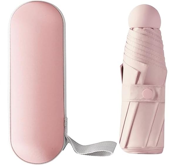 Pink Mini Umbrella with Case for Men & Women (Manual Open) Compact Travelling Umbrella, Polyester & UV Protection Fabric for Summer/Anti-Slip Handle- Use in Rain & Summer- 6 Frame.-image-46
