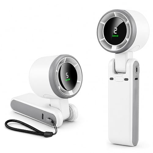 Image of EcoNour Portable Handheld Fan - 5 Gear High Speed 13550 RPM Rechargeable Mini Personal Hand Fans that Blow Cold Air, Battery Powered Travel Fan Essentials, for Women, Men - White