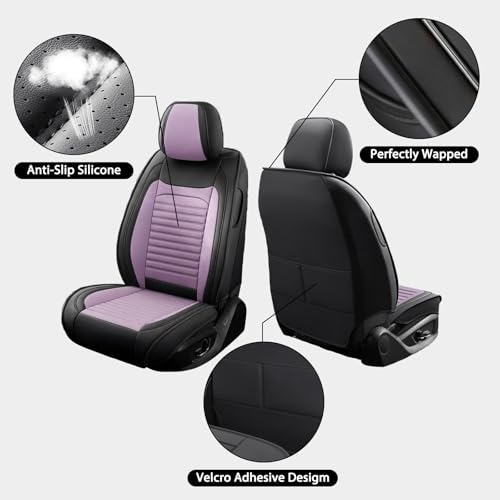 Image of Car Seat Covers Full Set Fit for Hyundai Venue 2019-2026 Faux Learher Waterproof Seat Covers 5 Seats Comfortable Breathable Anti-Slip Seat Protectors(BlackPurple,Full Set)
