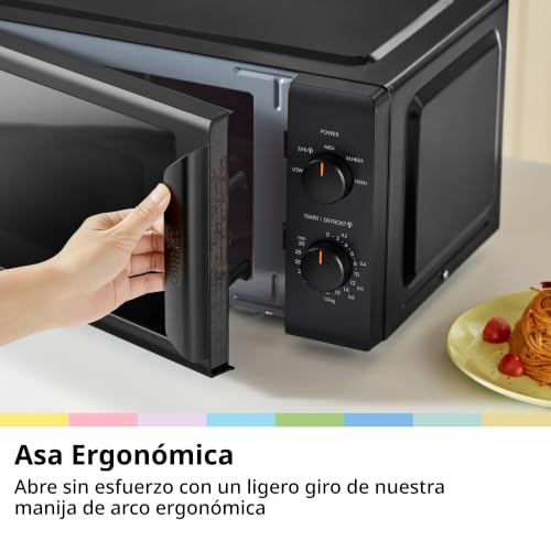 Miniatura 6 de Comfee Cmo-Mp012nd Bk Mini Horno Microondas De 20 L Y 700 W, Color Negro, Con Ventana Grande, Diseño Compacto, Función De Descongelación Rápida, 5 Niveles De Potencia