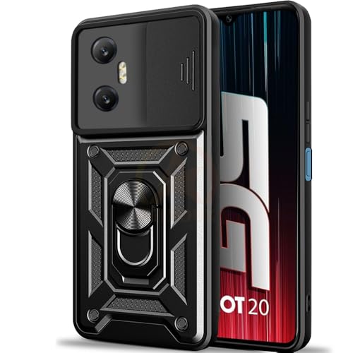 Image of Armor Bumper Back Cover Case for Infinix Hot 20 5G Rotating Camera Cover, Ring Holder & Kickstand | Heavy Duty & 360 Degree Protection Infinix Hot 20 5G Back Cover (Black)