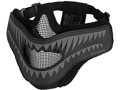 OneTigris X Storm Tactical Mask Foldable Mesh Mask with Removable Shark Jaw Morale Patch (Black Teeth)