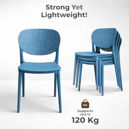 Image of INNOWIN Casper Stackable Arm Chair | Accent Chair for Living Room Home, Bedroom, Cafe and Hotels | 3- Year Warranty | Set of 2 | Plastic | Peacock Blue