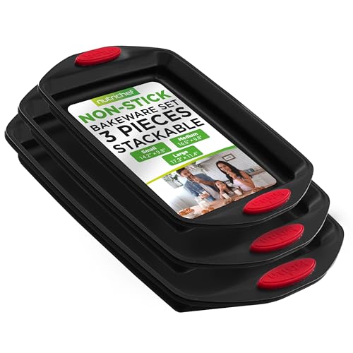 NutriChef-3-Piece-Baking-Pan-Set-Premium-Nonstick-Carbon-Steel-Bakeware-w-Silicone-Handles-Includes-Large-Medium-Small-Pans-for-Baking-Roasting-PFOA-PFOS-PTFE-Free-Black NutriChef 3 Piece Baking Pan Set Premium Nonstick Carbon Steel Bakeware w Silicone Handles Includes Large Medium Small Pans for Baking Roasting PFOA PFOS PTFE Free Black