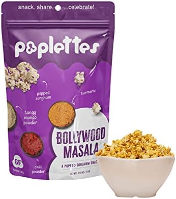 Bollywood Masala Poplettes Poplettes - Popped Sorghum - Bollywood Masala (2.5 Ounces - 2 Pack) | All Natural, Gluten Free, Ancient Grain, Vegan, Popcorn Alternative, Healthy Snacking