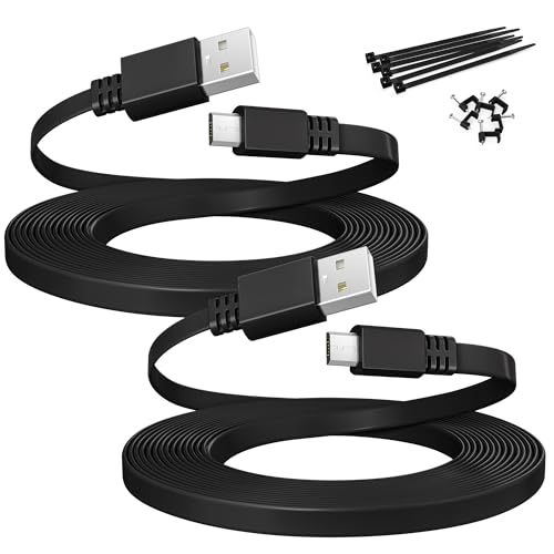 Itramax Micro USB Extension Cable 20FT 2Pack Flat USB to Micro Long Charging Power Extender Cord Wire Replacement for Security Camera Blink Mini/XT/XT2/Outdoor 3 25 Wyze Cam v4/Pan v3 Ring Arlo eufy
