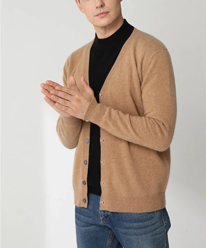 100% Cashmere Cardigan Men's V-Neck Knitted Sweater Spring Autumn Long Sleeve Cardigan Sweater 5