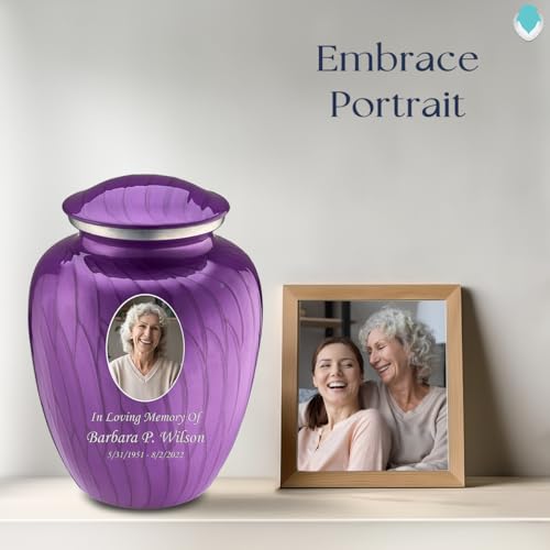 Image of Geturns - Adult Cremation Urns for Human Ashes I Large Pearl Purple Photo Funeral Urn for Female and Male I 200 lbs