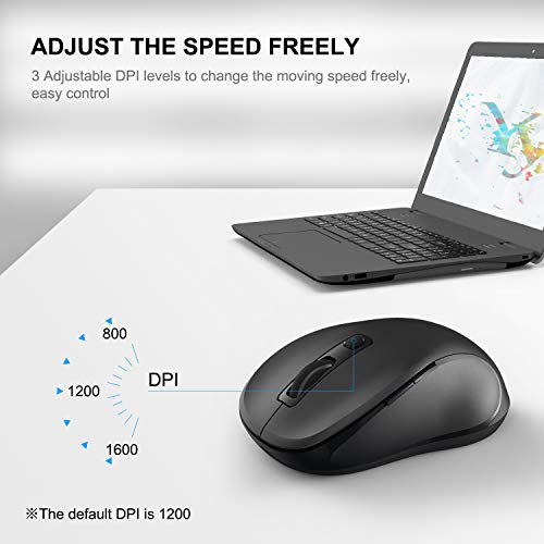 Wisfox 2.4G Wireless Mouse For Laptop, Ergonomic Computer Mouse With Usb Receiver And 3 Adjustable Levels, 6 Button Cordless Mouse Wireless Mice For Windows Mac Pc Notebook (Black) #TOP3