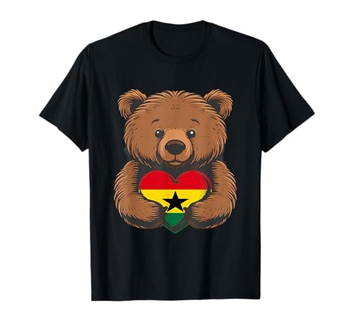 Ghana Flag Cute Bear Heart Ghanaian Roots Ghanaian Pride T-Shirt