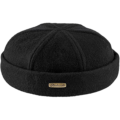 Sterkowski Docker Mütze | Wolle Beanie Kappe für Herren und Frauen | Docker Cap Leon der Profi Beanie Herren Fahrrad Mütze Kapitänsmütze Herren Wintermütze Herren Outdoor Hut 62 cm Schwarz Cover