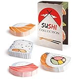accesorios para escritorio de oficina originales SÚPER ADHESIVO - 4 blocs OfficeTree con 90 hojas cada uno con diferentes diseños: Diseño de Sushi autoadhesivos, se retiran sin dejar residuos, en diseño para llevar