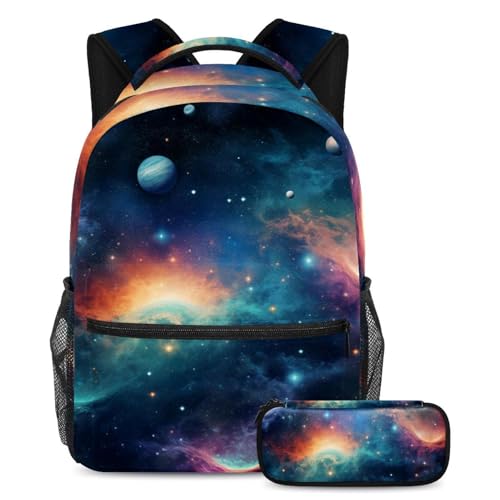 Cartable galaxie coloré 2 pièces avec sac à dos et trousse