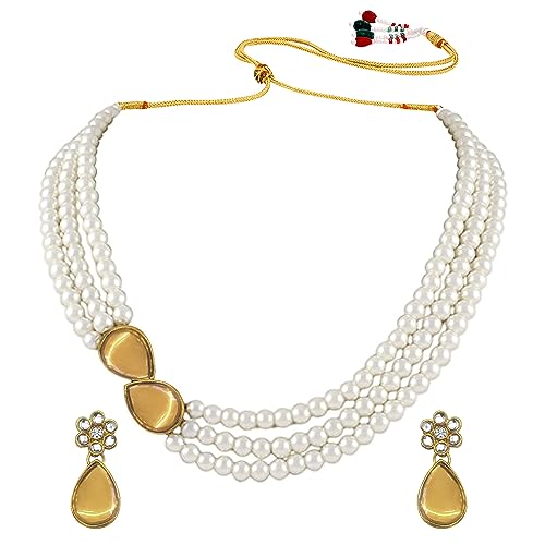 Image of Peora Faux Pearl Crystal Necklace & Jewellery Set Gift for Women