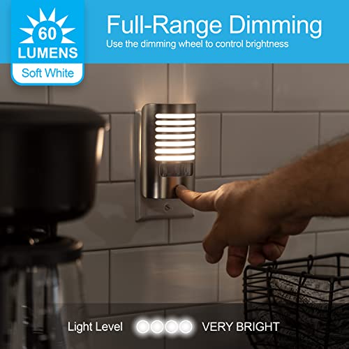 Image of GE LED Night Light, Motion Sensing, Dimmable, Louver Shade, Brushed Nickel, Plug-in, UL-Certified, Ideal Nightlight for Bedroom, Bathroom, Kitchen, Hallway, and More, 67551