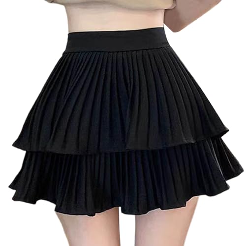 Pleated Short Skirts for Women Mini Ruffle Skirt Y2k Flowy High Waisted Skirt Stretchy Layered Skater Skirts