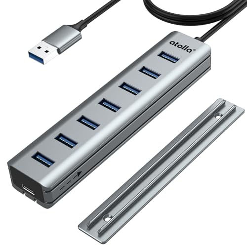 atolla 7-Port USB 3.0 Hub with Removable Sliding Rails - High-Speed Data Splitter for Desk...