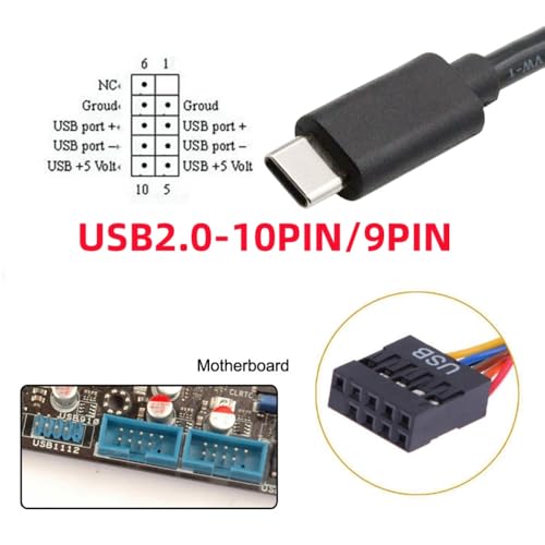 Image of CY Cable USB 2.0 Motherboard 9pin 10pin Header to Type-C USB-C Cable 50cm for Mini Monitor Sensor Panel Camera