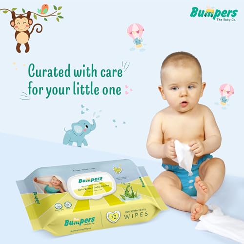 Image of Bumpers Baby Wipes | 99% Water Based | Alcohol & Paraben Free | Extra Thick | Safe for Sensitive Skin| 72 Counts /Pack (Set of 2) (144 Wipes)