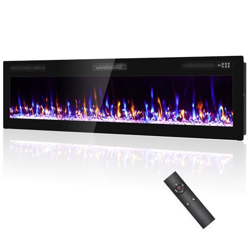 Eueiriup 2025Upgraded 72” Recessed and Wall Mounted Electric Fireplace, Ultra Thin Narrow Beleze Fire Places with Remote Control, Screen Control,Adjustable Flame Colors and Speed