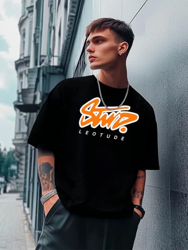 Image of LEOTUDE Men's Cottonblend Oversized Half Sleeve Round Neck Regular Fit T-shirt