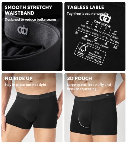 Image of DAVID ARCHY Men's Ultra Soft Underwear Modal Trunks Slim Fit No Fly 4 Pack