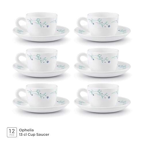 Image of Treo By Milton Opalware Ophelia 13 Murel Cup & Saucer Set | Microwave & Dishwasher Safe | Bone-Ash Free | Tempered Toughness | Set of 12 | White | Crockery Set for Daily Use & Gifting