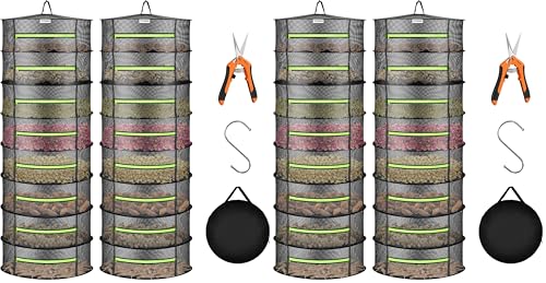 Image of VIVOSUN 4-Pack 8-Layer Mesh Drying Rack Hanging Design with Green Zippers for Dehydrating, Indoor and Outdoor (Pruning Shears Included)