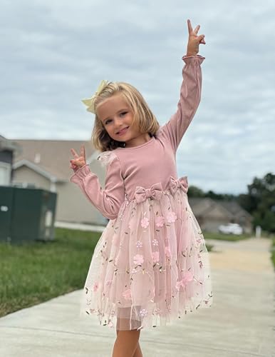 Arshiner Toddler Girls Tulle Dresses with Bow Tie Fall Winter Long Sleeve Formal Party Dress 1-7 Y2