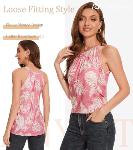 Image of Women Halter Tank Top with Built in Bra Flowy Sleevless Padded Camisole Loose Fit Summer Shirt Top S-3XL