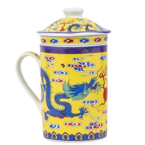 lachineuse - Taza de té con infusión - Diseño de dragón amarillo imperial - Taza de porcelana - Altura 14,5 cm - Desayuno, tiempo de relajación - Idea de regalo - China/Asia lachineuse - Taza de té con infusión - Diseño de dragón amarillo imperial - Taza de porcelana - Altura 14,5 cm - Desayuno, tiempo de relajación - Idea de regalo - China/Asia