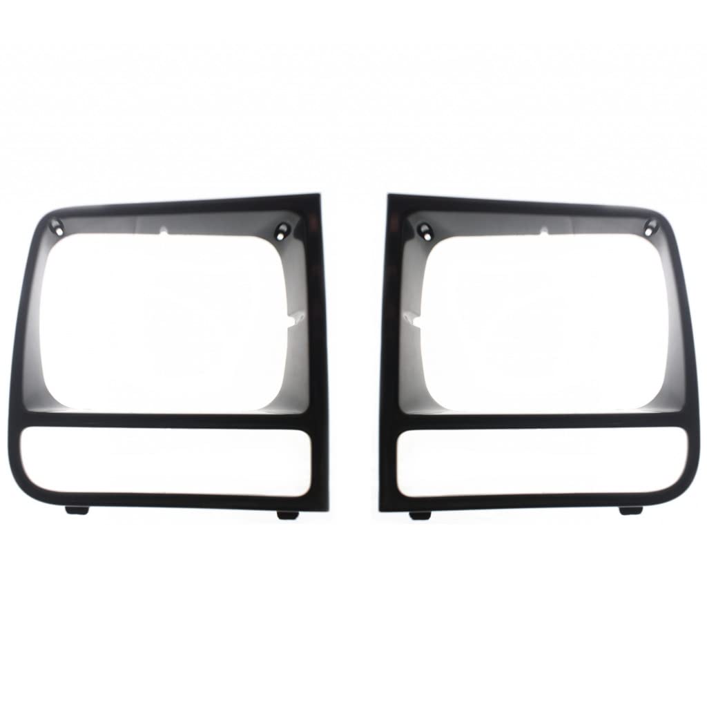 For Jeep Cherokee 1999 2000 2001 Headlight Bezel Driver and Passenger Side | Pair | Primed | Smooth Finish Black | CH2512156, CH2513156 | 5EM73SW1,