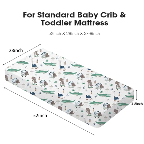 Image of Little Grape Land Crib Sheets 4 Pack for Boys and Girls, Baby Neutral Crib Fitted Sheets for Standard Crib & Toddler Mattress, Super Soft Breathable Fitted Crib Sheet Set (Truck & Alligator)
