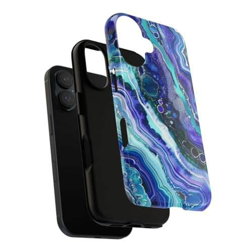 Coque iPhone 16 rigide brillante tourbillon bleu violet style urbain - 3
