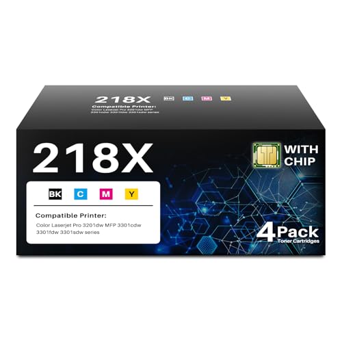Image of 218X Toner Cartridges 4 Pack High Yield for HP W2180X 218A 3301fdw 3201dw | with Chip, Compatible for HP 218X 218A Work for HP Color Laserjet Pro 3201dw MFP 3301 Series 3301sdw 3301cdw (BK /C /M /Y)