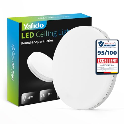 Yafido LED Round Bathroom Ceiling Light Fitting, 48W 4320LM, Cool White 6500K, IP44 Waterproof, 30CM Modern Ultra Bright Lighting Fixture 220V for Living Room Kitchen Roof Office