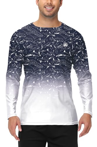 Image of AOBUTE Mens Long Sleeve Swim Shirt Quick Dry Sun Protection Rash Guard