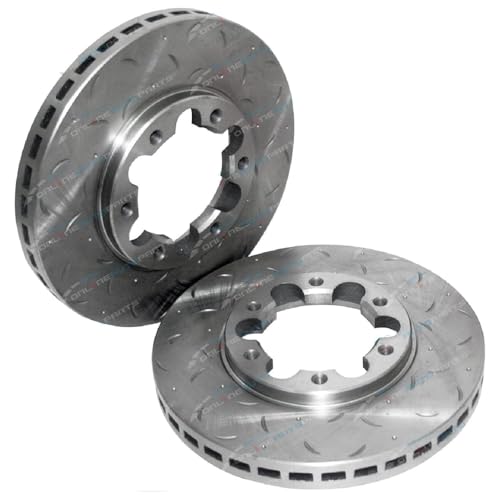 2 x Front Slotted & Dimple Drilled Disc Brake Rotors for Nissan Patrol GU Y61 incl Safari TD42Ti ZD30DDT TB45E RD28Ti TD42 ZD30DDTi TD42T 1997 to 2016 Performance