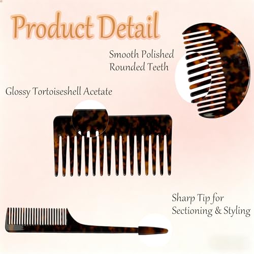 Set de 3 peines de dientes anchos y cola de rata para mujer miniatura 3