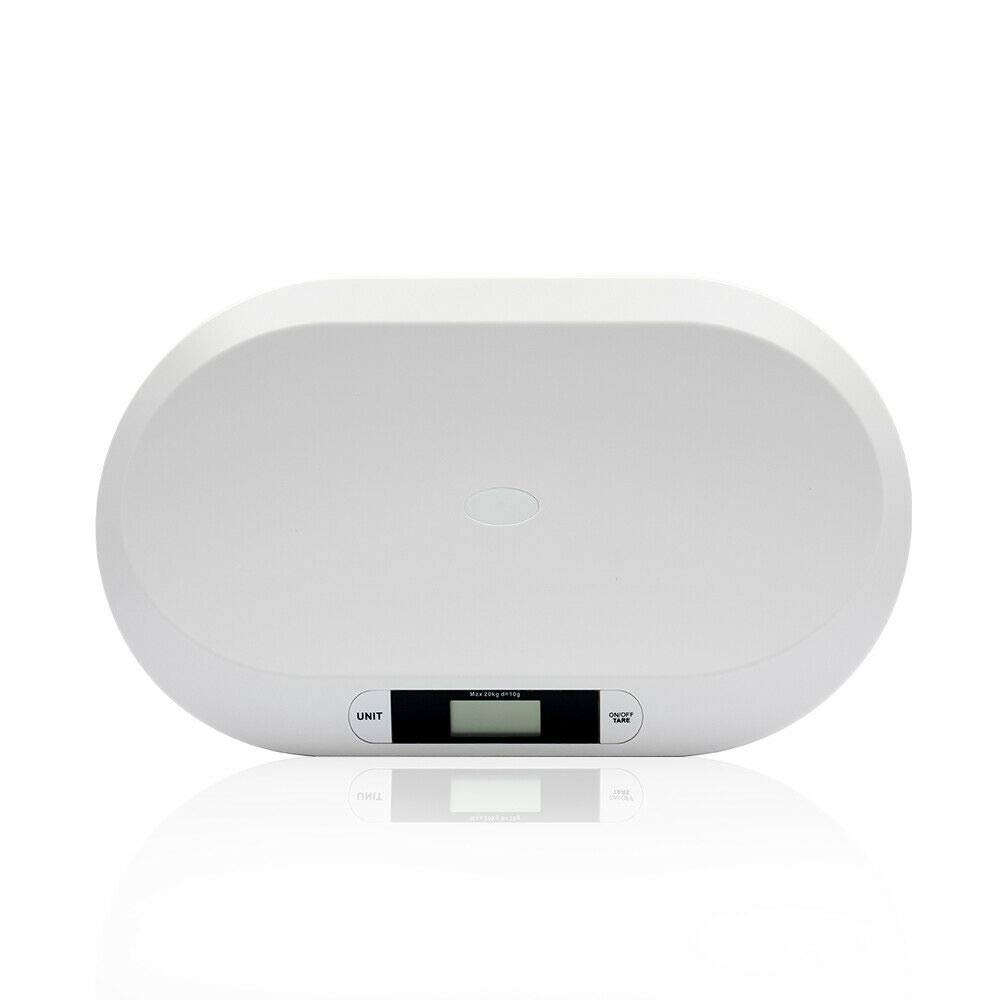 Bilancia digitale per neonati fino a 20 kg, con display LCD, funzione tara, spegnimento automatico (55 cm x 32 cm x 2,7 cm), bianco