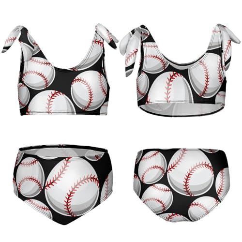 Girls Swimsuit 2-Piece Bikini Set Baseball Softball Ball Beach Sport Bathing Suit Swimwear for 6-12T3