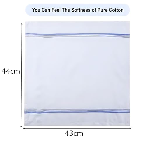 Image of Men's Cotton Handkerchief Pack of 12 | White Soft & Absorbent Hanky Set | Reusable Pocket Square for Daily Use | 100% Organic Cotton