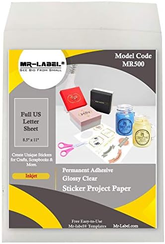 Mr-Label Glossy Clear Multipurpose Labels - Printable Sticker Paper for Holiday Crafts - for Inkjet Printer Only - 8.5