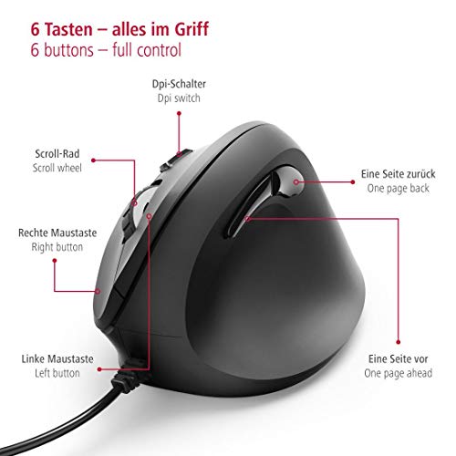 Ratón ergonómico con cable vertical Hama para diestros con 1800 dpi regulable 4
