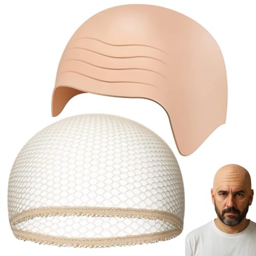 EIH1 Adulto látex calvo sombrero con malla de pelo calvo peluca sombrero Halloween...